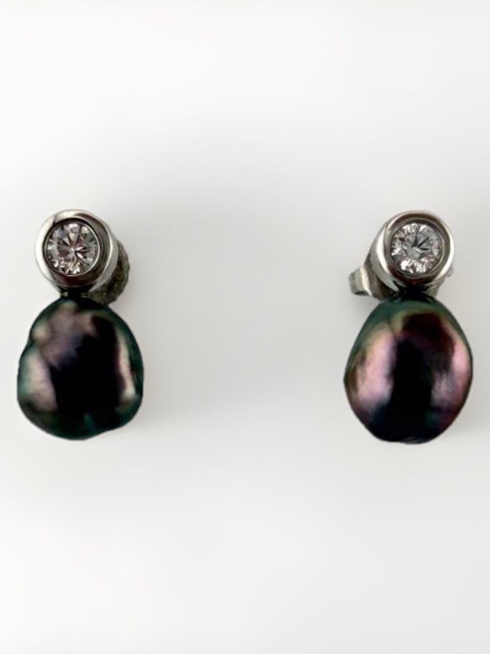 Tiffany & Co. Elsa Peretti Tahitian Keshi Pearl Diamond Earrings Platinum 3.9g